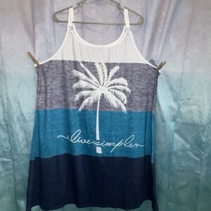 Chicme‎ Womens Plus Size 5X Gray / Blue / White "Live Simple" Tank Dress